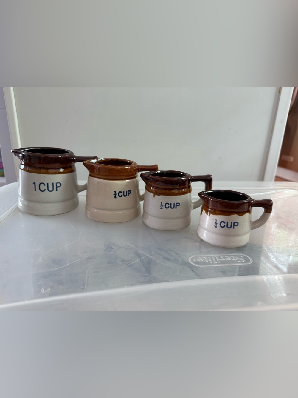 Vintage Measuring Cups Stoneware Ceramic Brown Glaze Set of 4 Farmhouse Kitchen